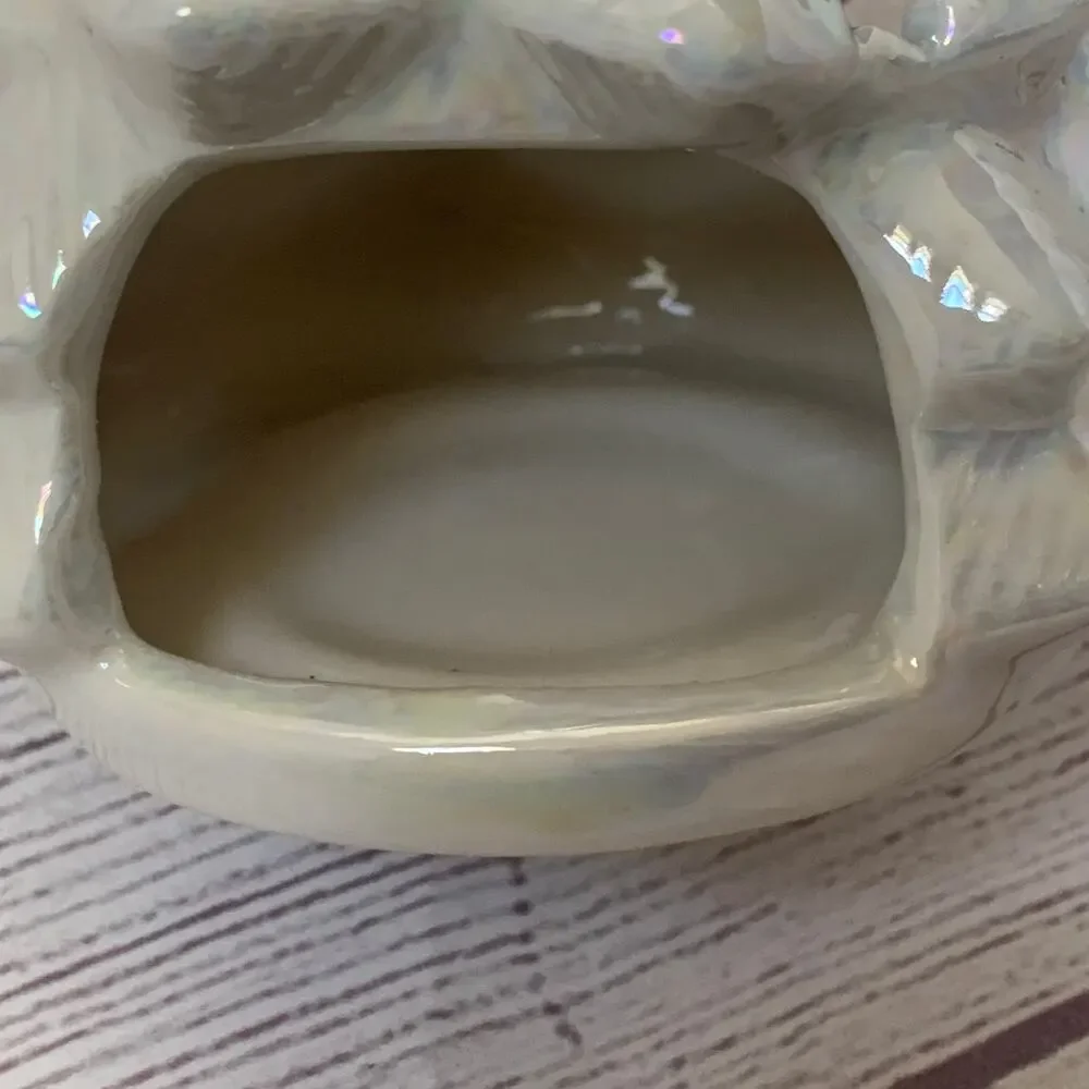 Vintage American Greetings White Iridescent Ceramic Christmas Tree Candle Holder